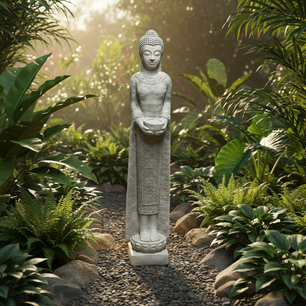 Standing Buddha Stone Statue Asian Buddha Figurine Concrete Zen Lady Sculpture Outdoor Garden Decoration