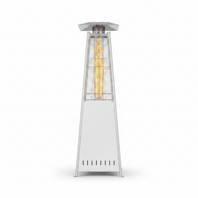 Pyramid Patio Heater, 42000 BTU Outdoor Patio Heater, 7.5 Feet LED Standing Heater with Cover and Wheels, Silver
