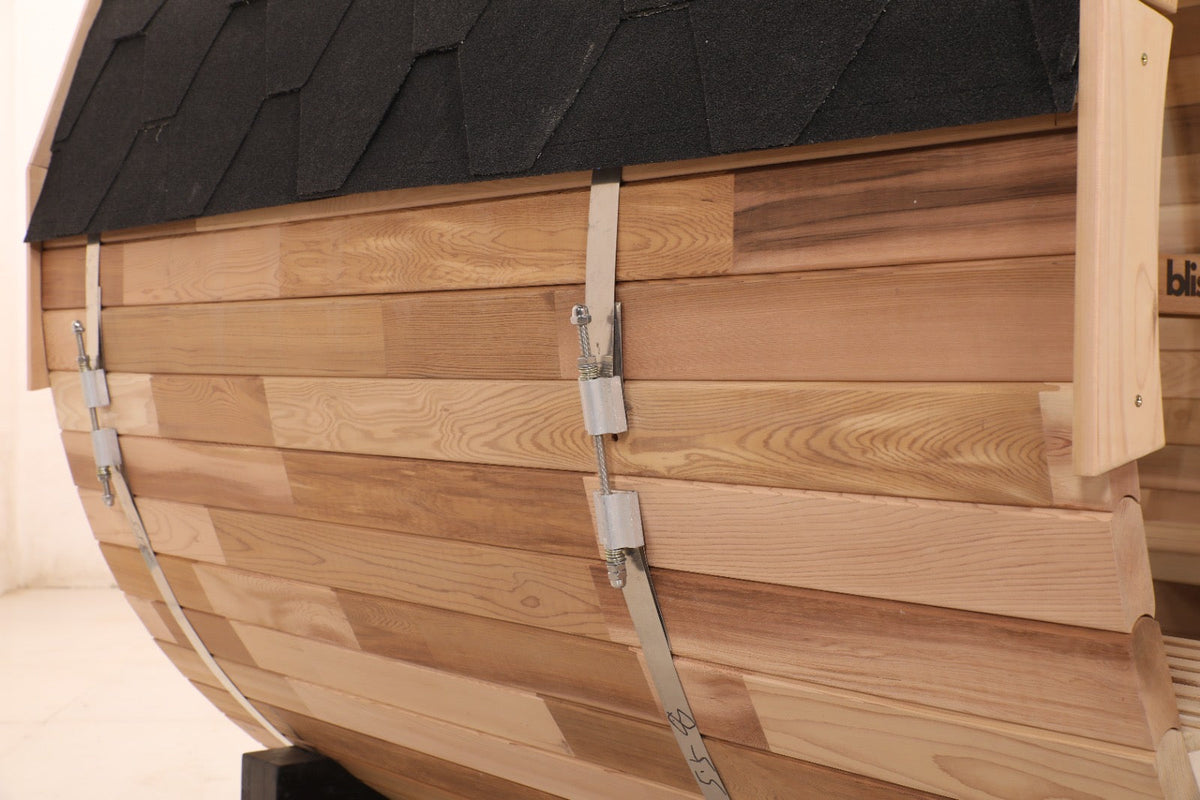 Blisspod Prague Outdoor Canadian Red Cedar Barrel Sauna with Full Glass Back