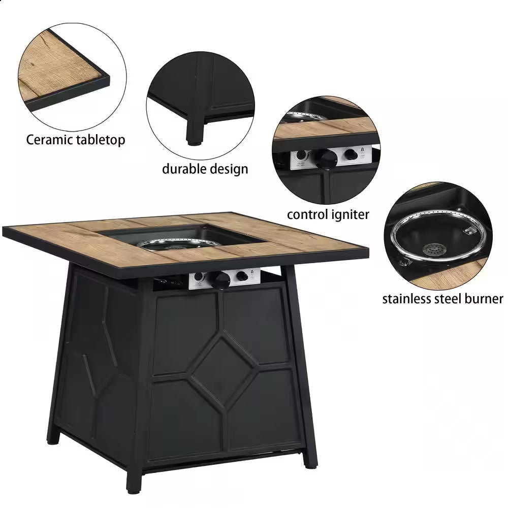 30 In. 40000 BTU Brown Square Outdoor Gas Fire Pit
