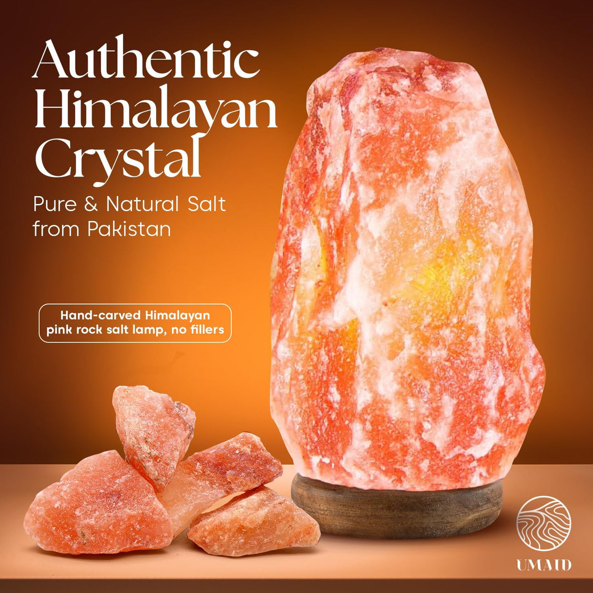 Himalayan Salt Lamp 8–10"(7–11 Lb) Dimmable Pink Rock Salt Lamp with Wooden Base & Night Light Bulb, Spa Decor for Meditation Room, Massage Stones Ambiance, Desk & Bedroom,Gifts for Men & Women