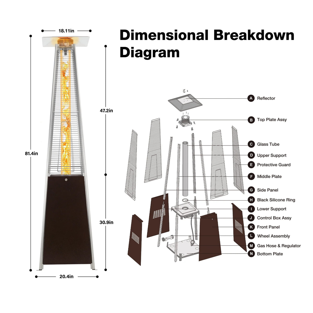 Patio Heater, 48000 BTU Outdoor Pyramid Patio Heater for Outdoor Use, Bronze