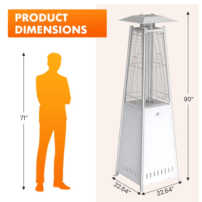 Pyramid Patio Heater, 42000 BTU Outdoor Patio Heater, 7.5 Feet LED Standing Heater with Cover and Wheels, Silver