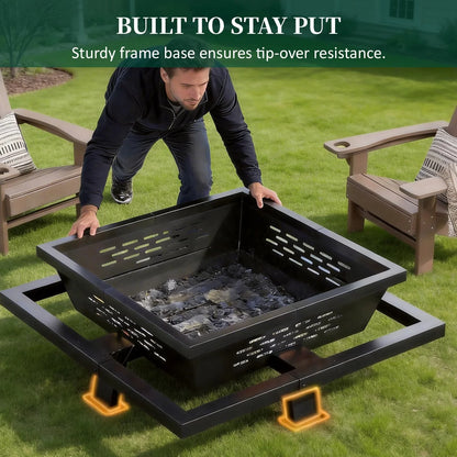 36" Square Fire Pit, Wood Burning Fire Pit with Poker for Patio, Backyard, Picnic, Camping, Black