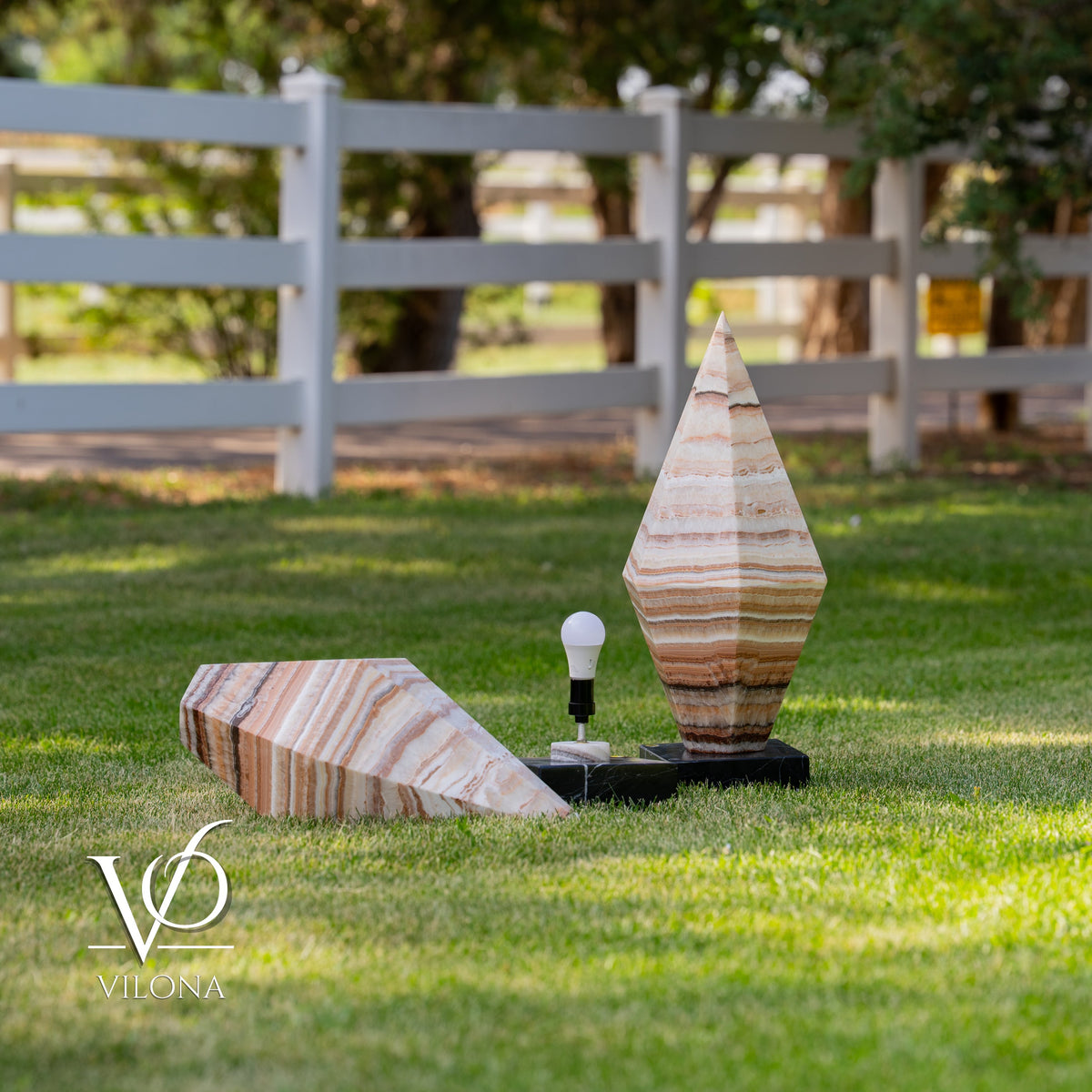 Sahara Onyx Bi-Pyramid Sculptural Lamp Pair – Natural Stone Lighting