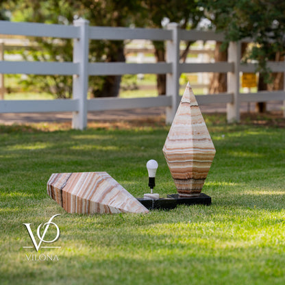 Sahara Onyx Bi-Pyramid Sculptural Lamp Pair – Natural Stone Lighting