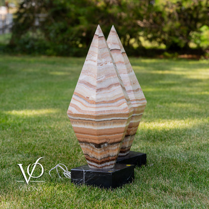Sahara Onyx Bi-Pyramid Sculptural Lamp Pair – Natural Stone Lighting