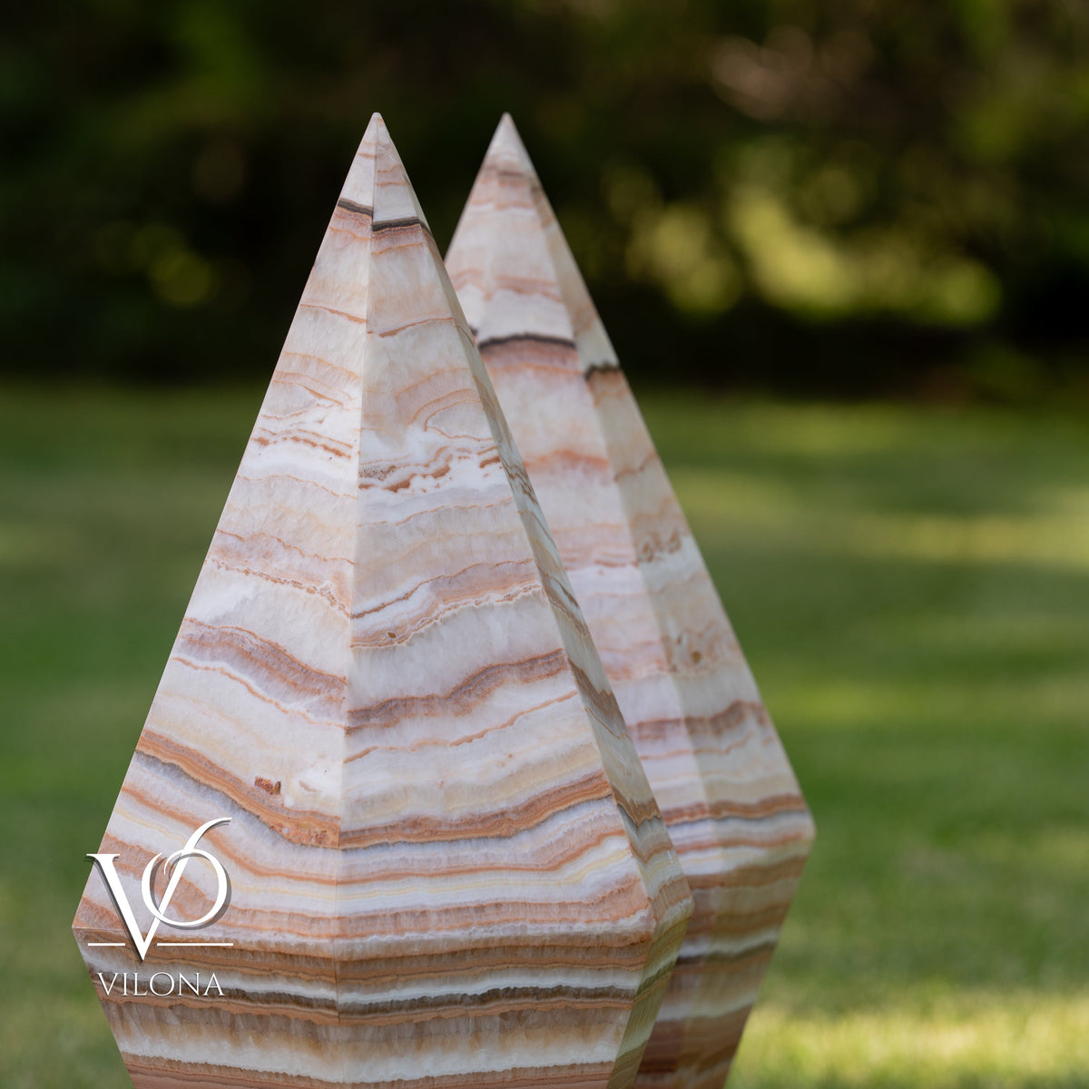 Sahara Onyx Bi-Pyramid Sculptural Lamp Pair – Natural Stone Lighting