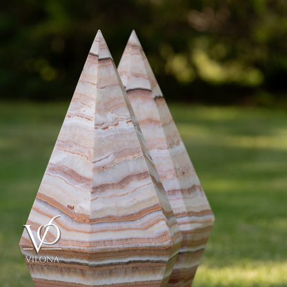 Sahara Onyx Bi-Pyramid Sculptural Lamp Pair – Natural Stone Lighting