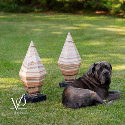 Sahara Onyx Bi-Pyramid Sculptural Lamp Pair – Natural Stone Lighting