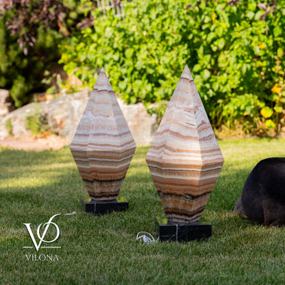 Sahara Onyx Bi-Pyramid Sculptural Lamp Pair – Natural Stone Lighting