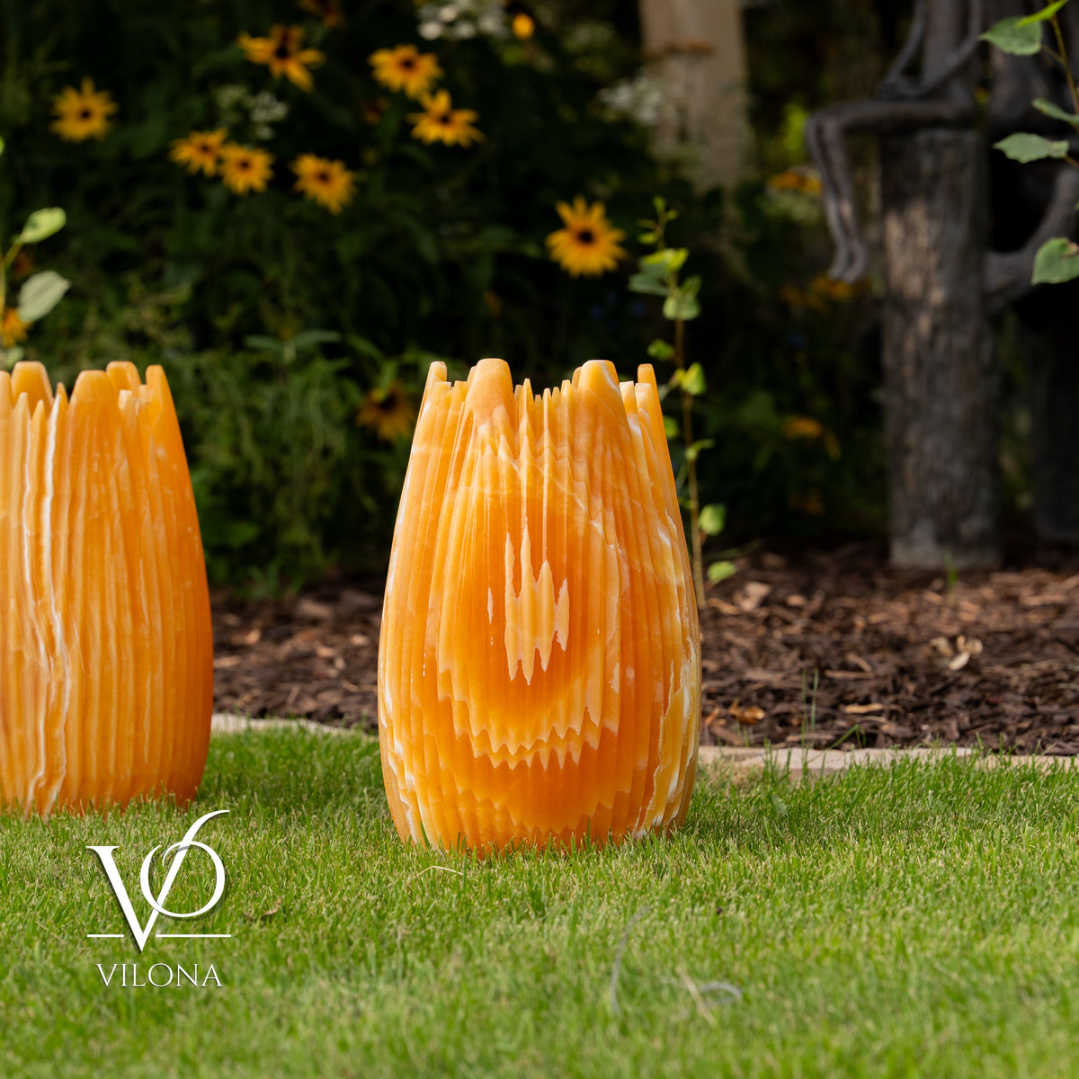 Miami Sunset Onyx Crown Lamps - Sculptural Natural Stone Pair