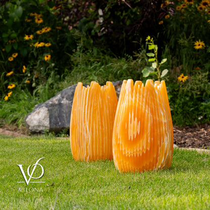 Miami Sunset Onyx Crown Lamps - Sculptural Natural Stone Pair