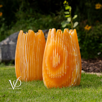 Miami Sunset Onyx Crown Lamps - Sculptural Natural Stone Pair