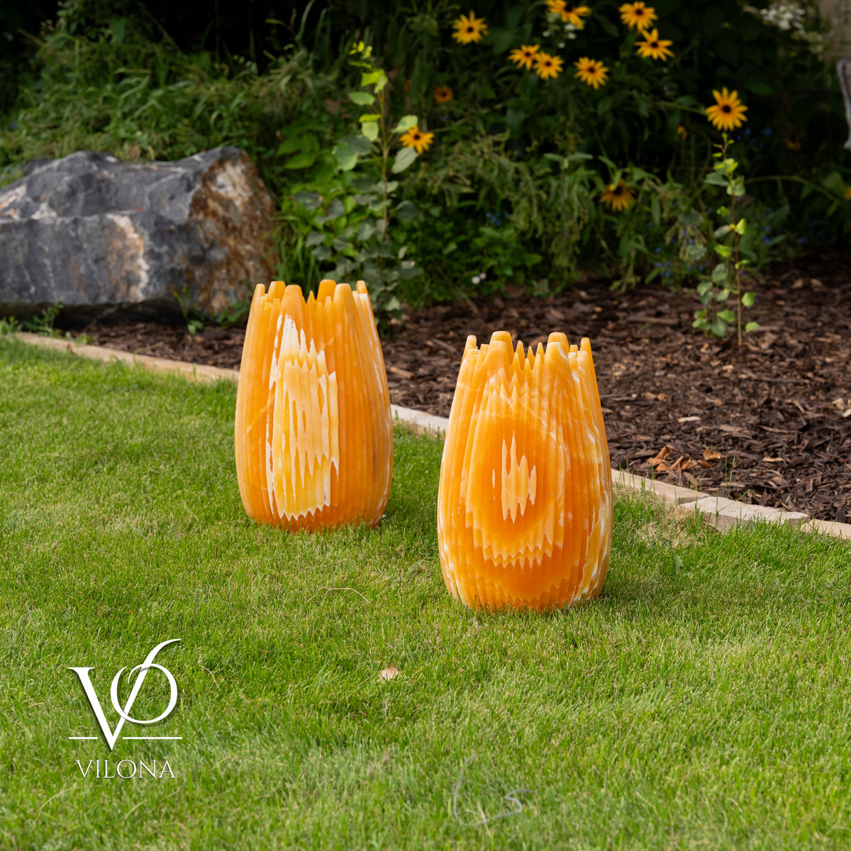 Miami Sunset Onyx Crown Lamps - Sculptural Natural Stone Pair
