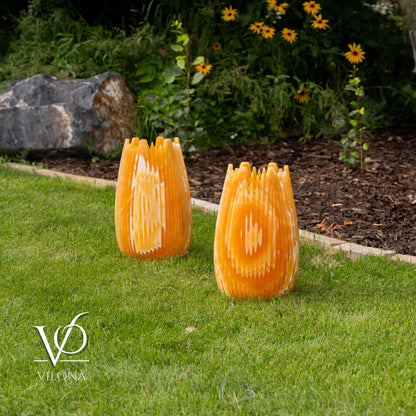 Miami Sunset Onyx Crown Lamps - Sculptural Natural Stone Pair