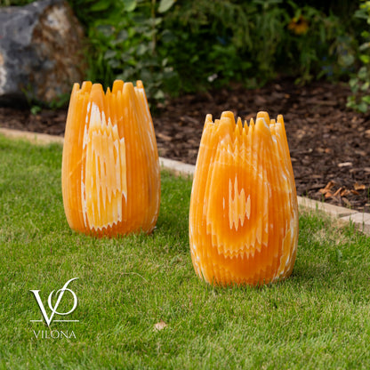Miami Sunset Onyx Crown Lamps - Sculptural Natural Stone Pair