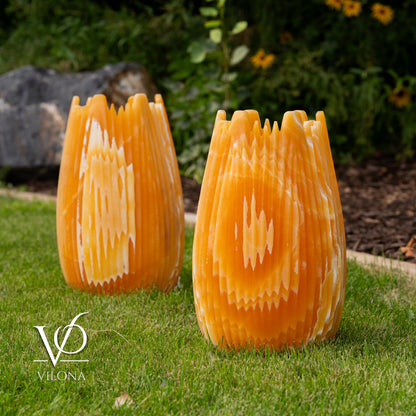 Miami Sunset Onyx Crown Lamps - Sculptural Natural Stone Pair