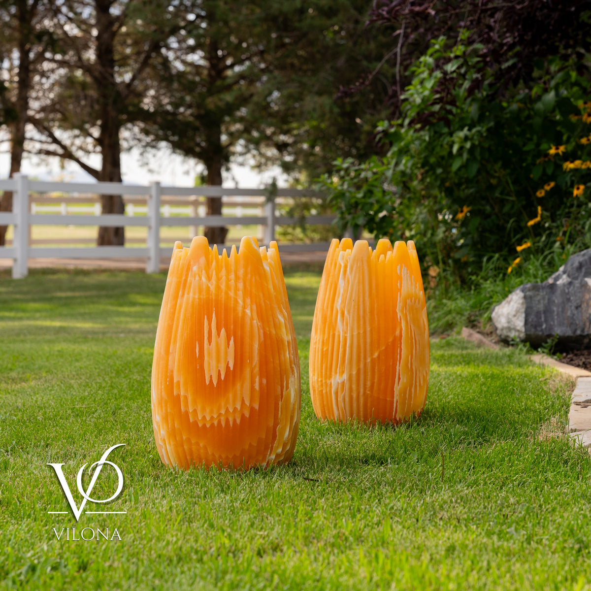 Miami Sunset Onyx Crown Lamps - Sculptural Natural Stone Pair