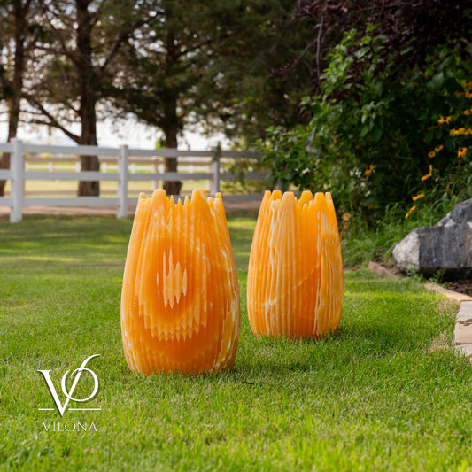 Miami Sunset Onyx Crown Lamps - Sculptural Natural Stone Pair