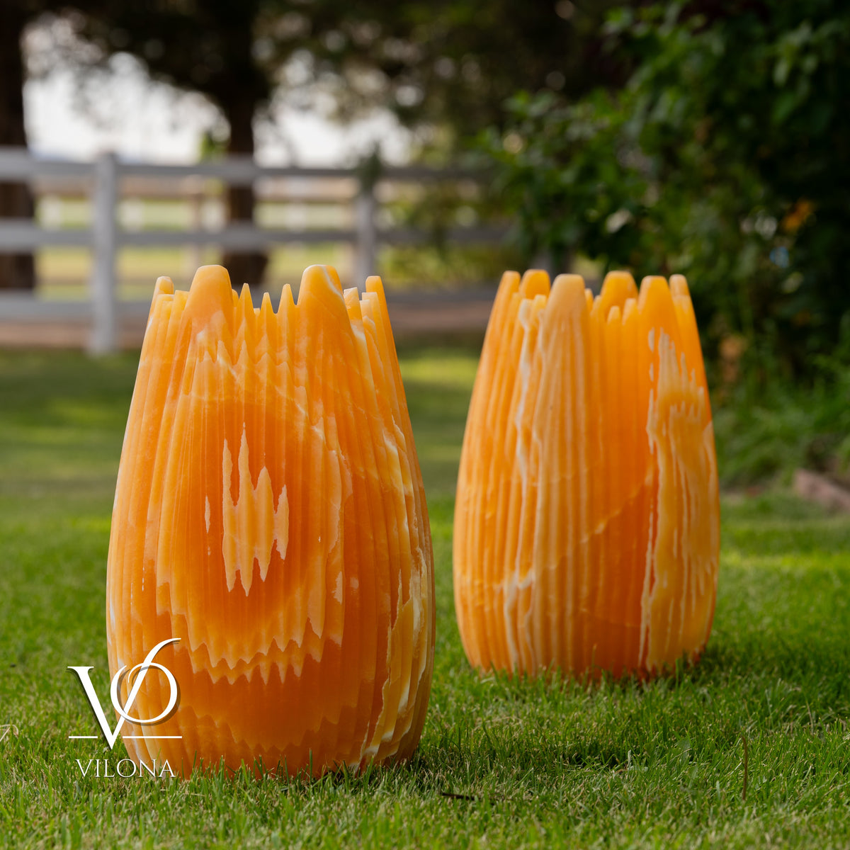 Miami Sunset Onyx Crown Lamps - Sculptural Natural Stone Pair