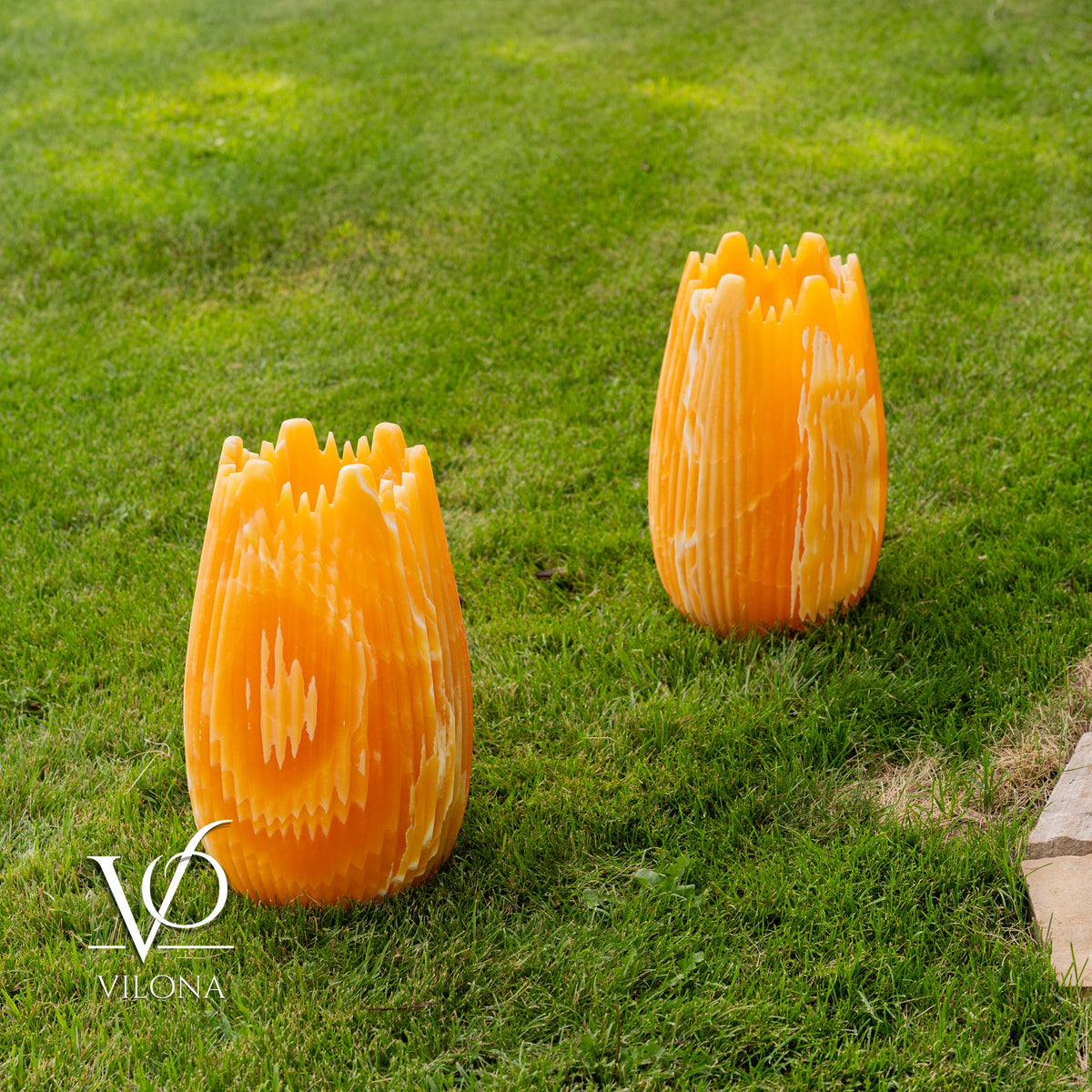 Miami Sunset Onyx Crown Lamps - Sculptural Natural Stone Pair