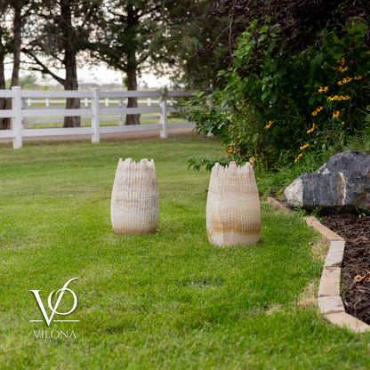 White Ice Onyx Crown Lamps - Sculptural Natural Stone Pair