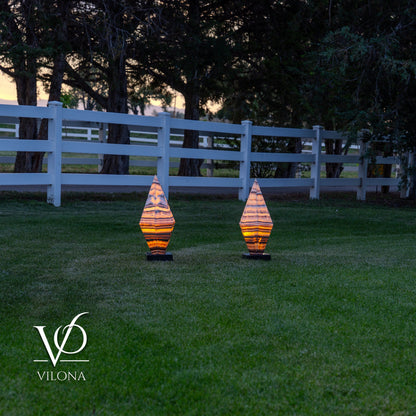 Sahara Onyx Bi-Pyramid Sculptural Lamp Pair – Natural Stone Lighting