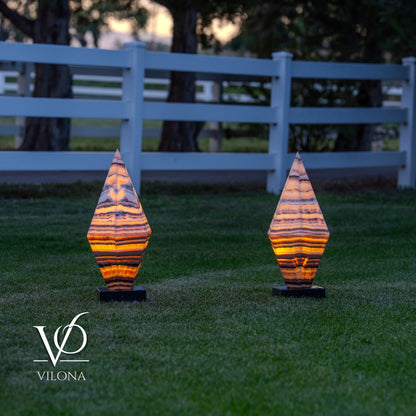 Sahara Onyx Bi-Pyramid Sculptural Lamp Pair – Natural Stone Lighting