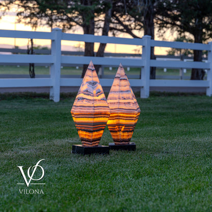 Sahara Onyx Bi-Pyramid Sculptural Lamp Pair – Natural Stone Lighting