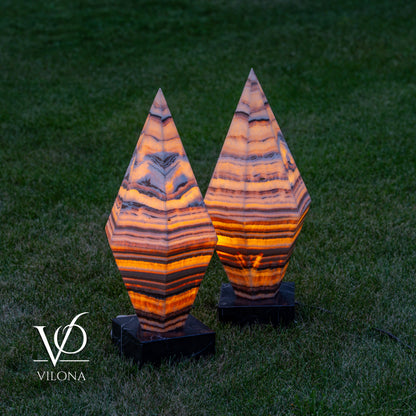 Sahara Onyx Bi-Pyramid Sculptural Lamp Pair – Natural Stone Lighting