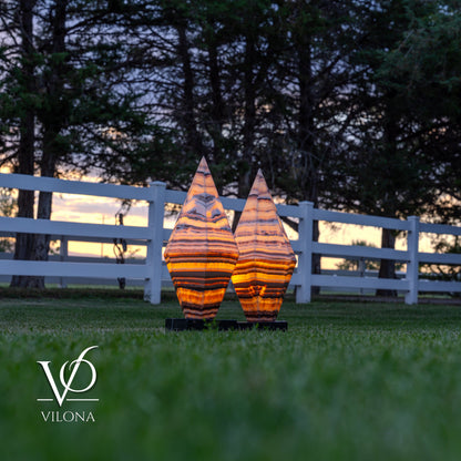 Sahara Onyx Bi-Pyramid Sculptural Lamp Pair – Natural Stone Lighting