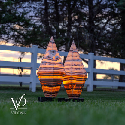 Sahara Onyx Bi-Pyramid Sculptural Lamp Pair – Natural Stone Lighting