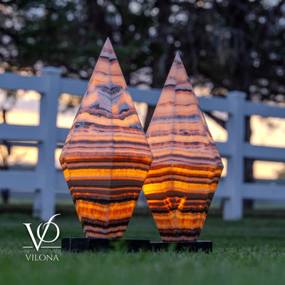 Sahara Onyx Bi-Pyramid Sculptural Lamp Pair – Natural Stone Lighting