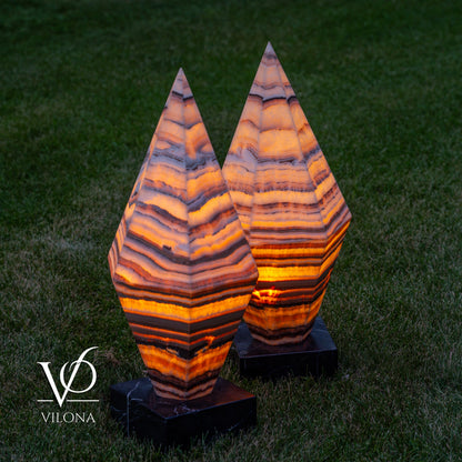 Sahara Onyx Bi-Pyramid Sculptural Lamp Pair – Natural Stone Lighting