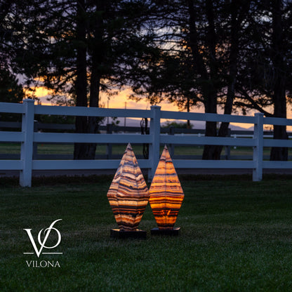 Sahara Onyx Bi-Pyramid Sculptural Lamp Pair – Natural Stone Lighting