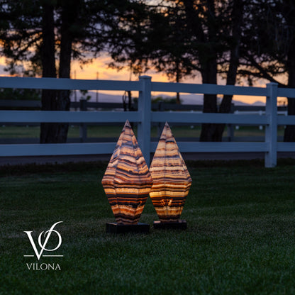Sahara Onyx Bi-Pyramid Sculptural Lamp Pair – Natural Stone Lighting