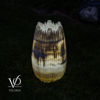 White Ice Onyx Crown Lamps - Sculptural Natural Stone Pair