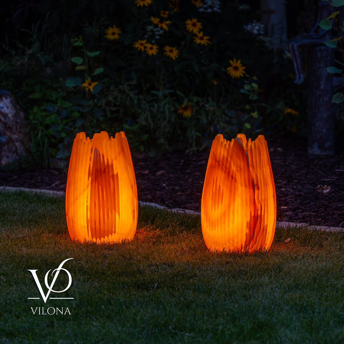 Miami Sunset Onyx Crown Lamps - Sculptural Natural Stone Pair
