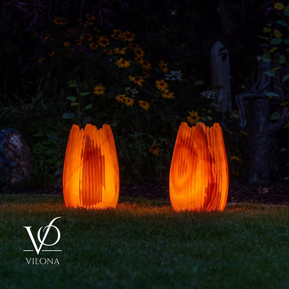 Miami Sunset Onyx Crown Lamps - Sculptural Natural Stone Pair