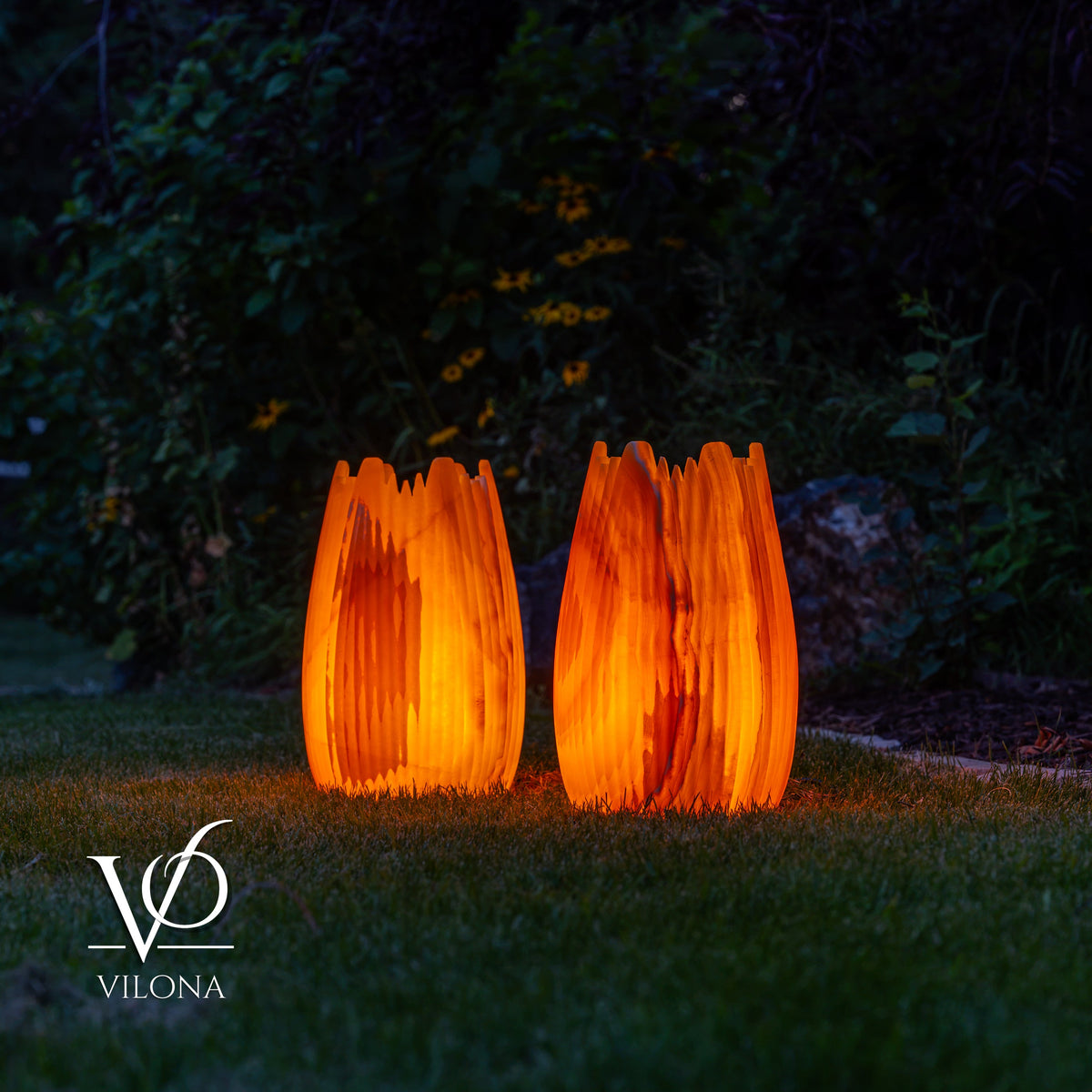 Miami Sunset Onyx Crown Lamps - Sculptural Natural Stone Pair