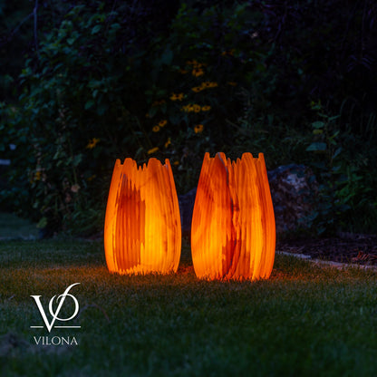 Miami Sunset Onyx Crown Lamps - Sculptural Natural Stone Pair