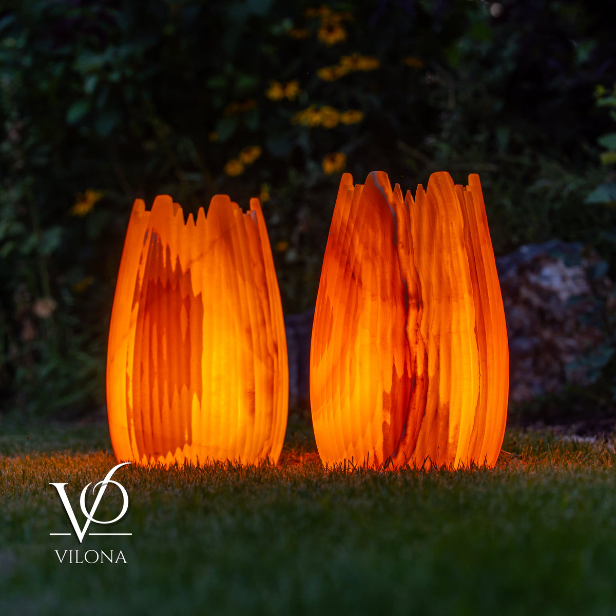 Miami Sunset Onyx Crown Lamps - Sculptural Natural Stone Pair