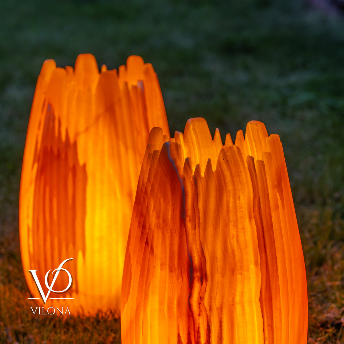 Miami Sunset Onyx Crown Lamps - Sculptural Natural Stone Pair