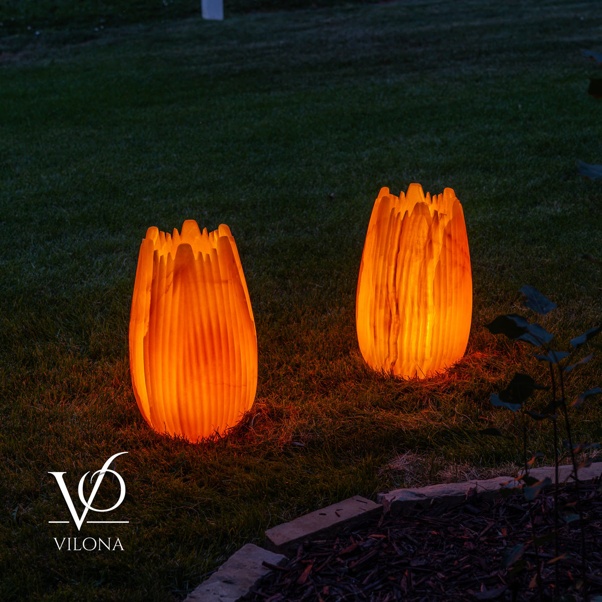 Miami Sunset Onyx Crown Lamps - Sculptural Natural Stone Pair