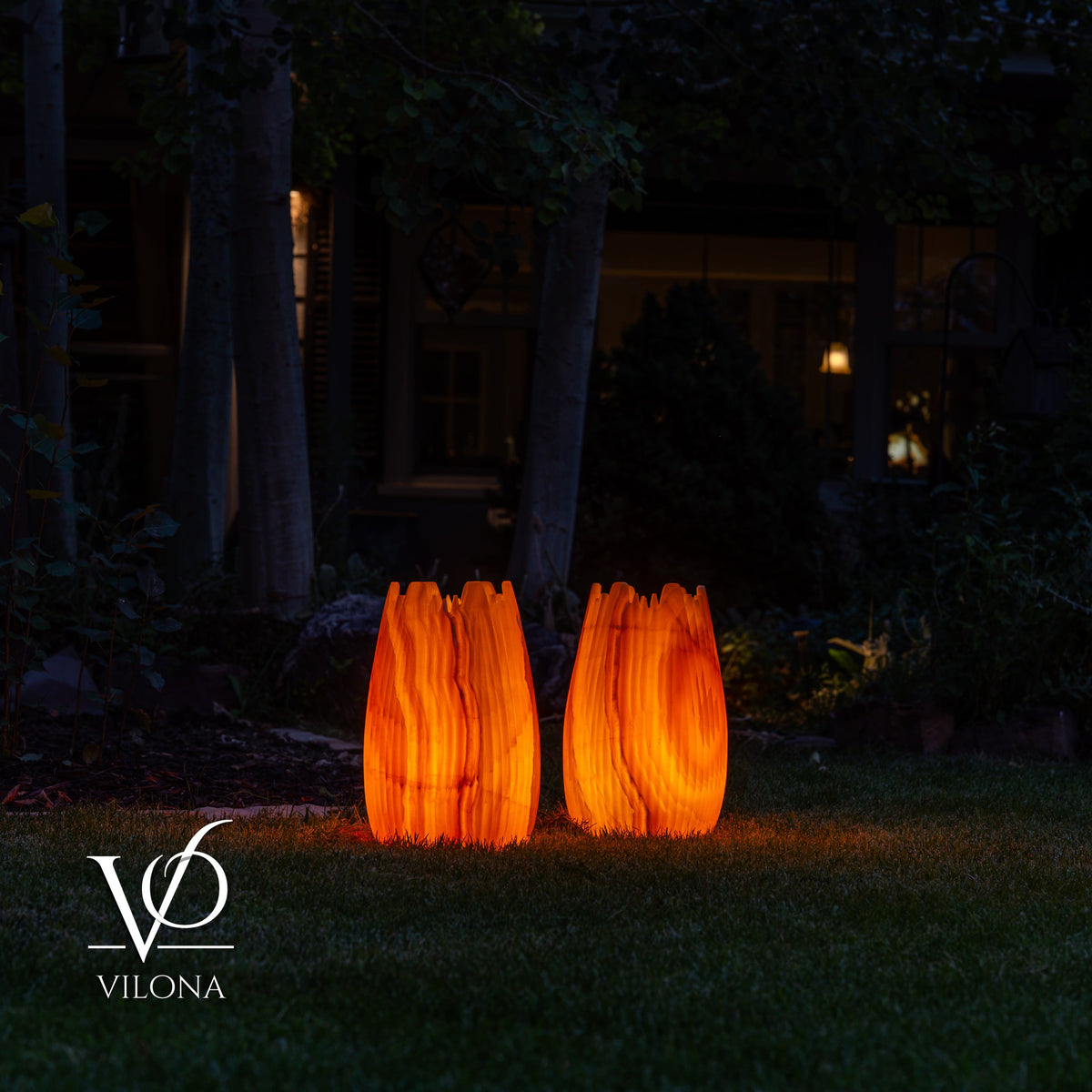 Miami Sunset Onyx Crown Lamps - Sculptural Natural Stone Pair