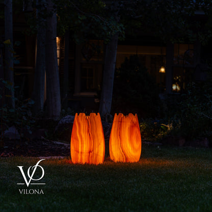 Miami Sunset Onyx Crown Lamps - Sculptural Natural Stone Pair