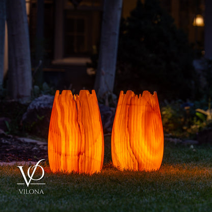 Miami Sunset Onyx Crown Lamps - Sculptural Natural Stone Pair