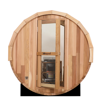 Blisspod Prague Outdoor Canadian Red Cedar Barrel Sauna with Full Glass Back