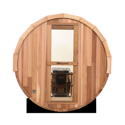 Blisspod Prague Outdoor Canadian Red Cedar Barrel Sauna with Full Glass Back